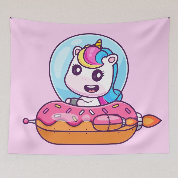 Item preview,  Cute Unicorn Riding Donut UFO Cartoon Vector Icon Illustration designed and sold by hjian8219.