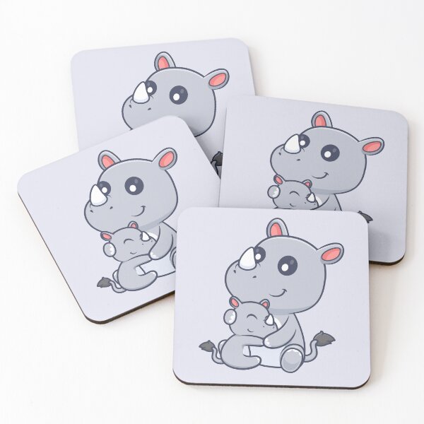 Item preview, Cute Rhino Hugging Baby Rhino Cartoon Vector Icon Illustration designed and sold by hjian8219.