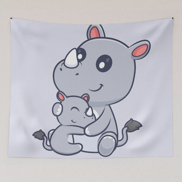 Item preview, Cute Rhino Hugging Baby Rhino Cartoon Vector Icon Illustration designed and sold by hjian8219.