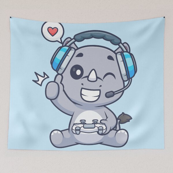 Item preview, Cute Rhino Gaming Cartoon Vector Icon Illustration designed and sold by hjian8219.