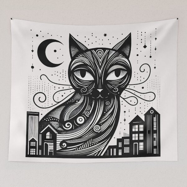 Item preview, Urban Feline Magic: Mystical Cat in Moonlit Cityscape designed and sold by zoughlal.