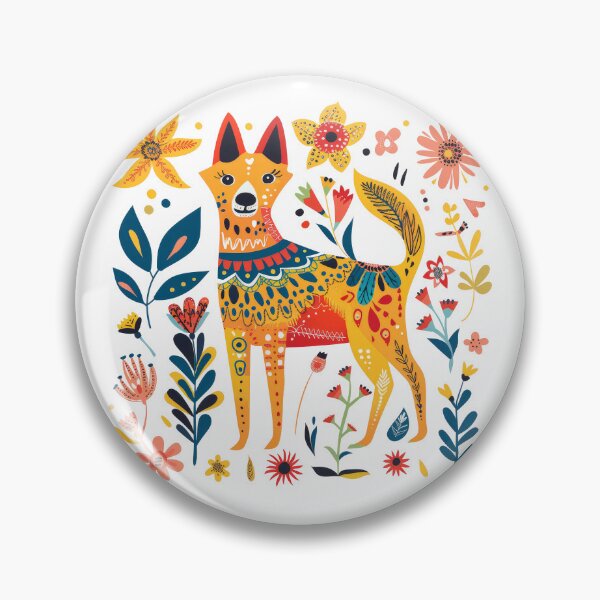 Item preview, Colorful abstract folk art illustration of a dog surrounded by vibrant flowers and intricate patterns. designed and sold by primtawan.