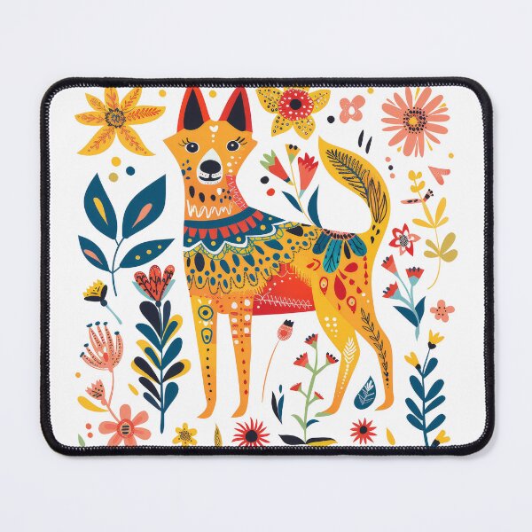 Item preview, Colorful abstract folk art illustration of a dog surrounded by vibrant flowers and intricate patterns. designed and sold by primtawan.