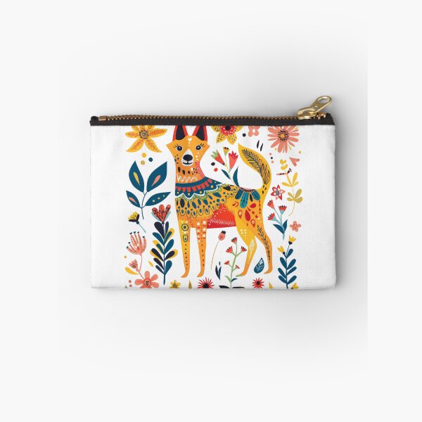 Item preview, Colorful abstract folk art illustration of a dog surrounded by vibrant flowers and intricate patterns. designed and sold by primtawan.