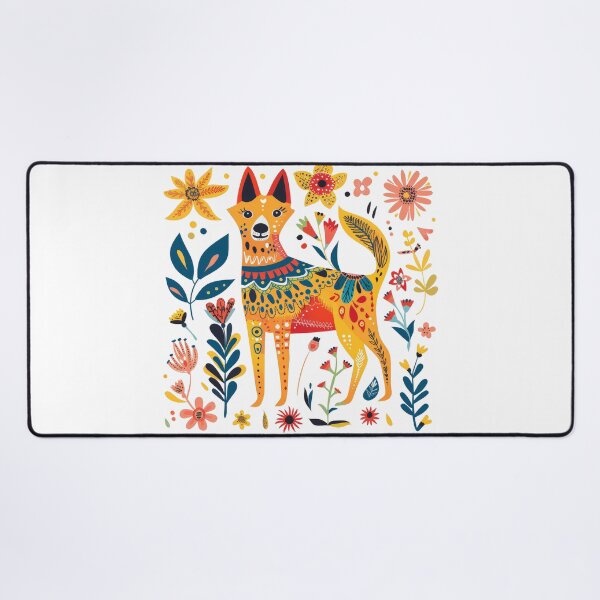 Item preview, Colorful abstract folk art illustration of a dog surrounded by vibrant flowers and intricate patterns. designed and sold by primtawan.