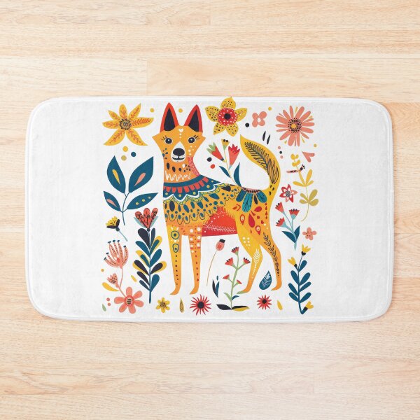 Item preview, Colorful abstract folk art illustration of a dog surrounded by vibrant flowers and intricate patterns. designed and sold by primtawan.