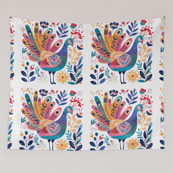 Item preview, Colorful and artistic illustration of a peacock surrounded by vibrant flowers and leaves. designed and sold by primtawan.