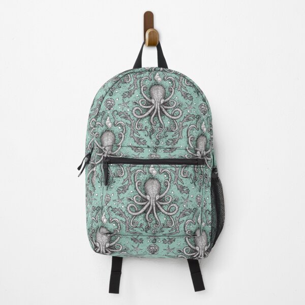 Item preview, Victorian Octopus Damask in Sea Foam Aqua - Antique Steampunk Kraken  designed and sold by LoreliDesigns.