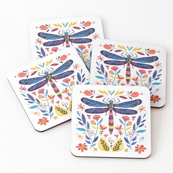 Item preview, Colorful folk art dragonfly and floral design with intricate patterns, vibrant colors, and nature inspiration. designed and sold by primtawan.