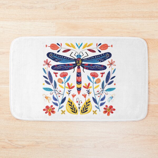 Item preview, Colorful folk art dragonfly and floral design with intricate patterns, vibrant colors, and nature inspiration. designed and sold by primtawan.
