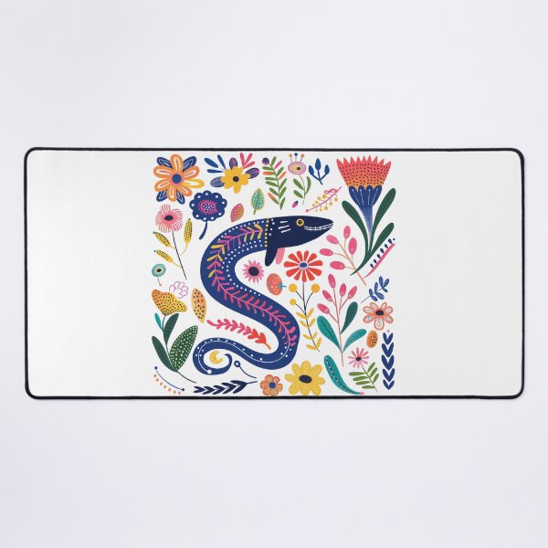Item preview, Colorful folk art illustration of a stylized eel surrounded by vibrant flowers and leaves. designed and sold by primtawan.