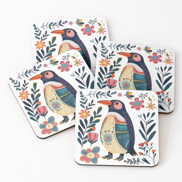 Item preview, Colorful hand-drawn penguin illustration with floral elements, perfect for decorative and artistic themed designs. designed and sold by primtawan.