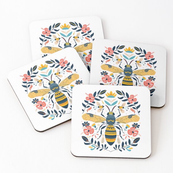 Item preview, Colorful illustration of a bee surrounded by flowers and leaves, showcasing detailed and intricate design. designed and sold by primtawan.