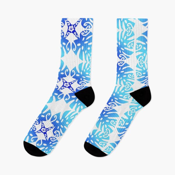 Item preview, MARAMA - blue lagoon (Polynesian plant pattern) designed and sold by Nesian-Tahiti.