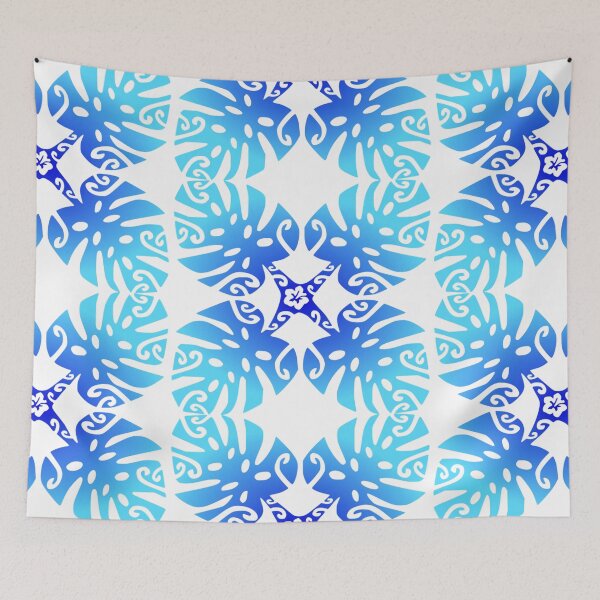 Item preview, MARAMA - blue lagoon (Polynesian plant pattern) designed and sold by Nesian-Tahiti.