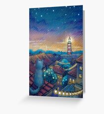 Roof cat and lighthouse Greeting Card