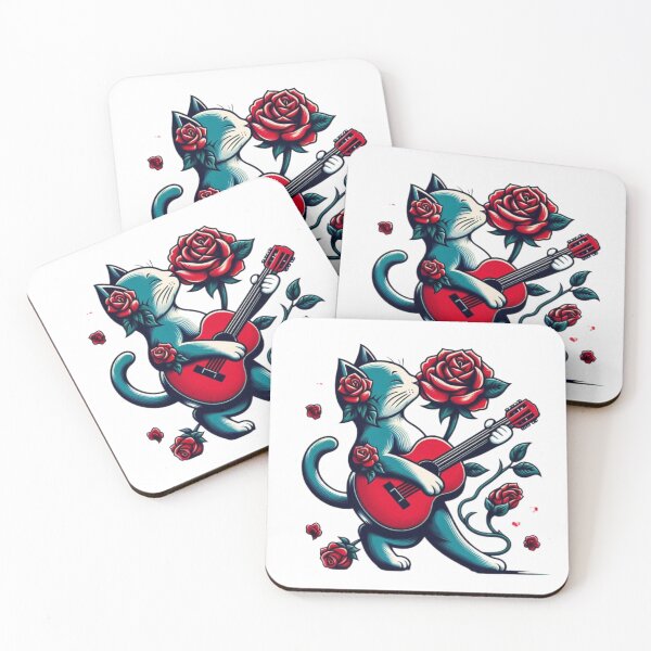 Item preview, Cats _ Cute Kitten Rock star guitarist loves roses Sketch Canvas designed and sold by ZulryLifestyles.