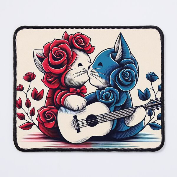 Item preview, Cats Cute Kitten Love Rock star guitarist loves roses Sketch Canvas designed and sold by ZulryLifestyles.