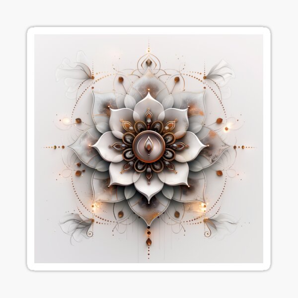 Luxurious White and Gold Ornate Mandala Art for Home Decor and Fashion Sticker