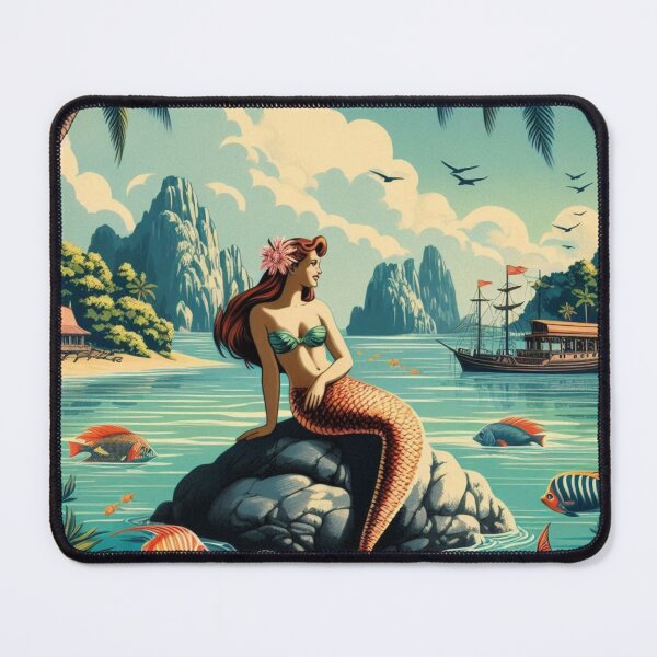 Item preview, Vintage Travel Poster Style Mermaid designed and sold by SeaStarAlex.