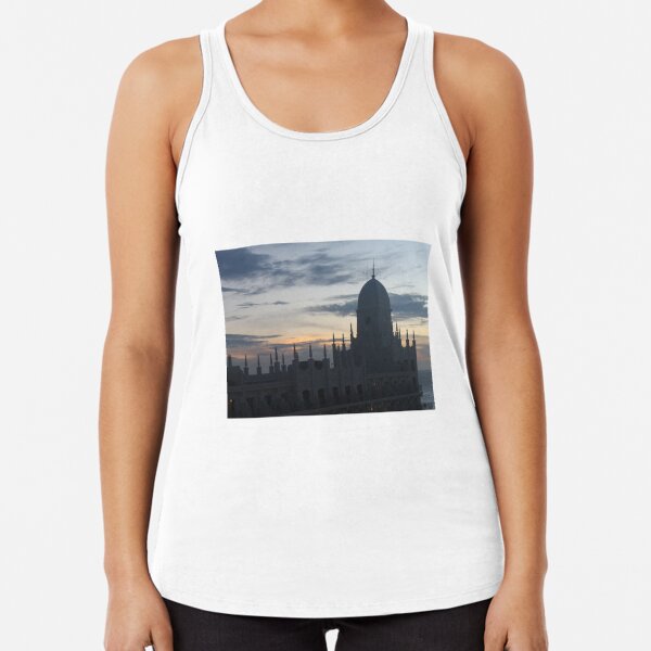 Fairy-tale castle with turrets and spiers adorned by colors of aurora Racerback Tank Top