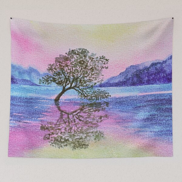 Item preview, Wanaka lake tree watercolor painting designed and sold by Wolshebnaja.