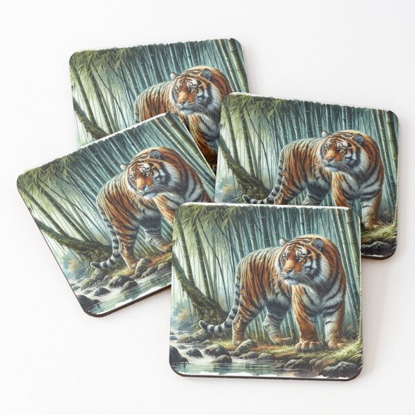 Item preview, Majestic Tiger Stalks Through Verdant Bamboo Forest designed and sold by Hatomomox.