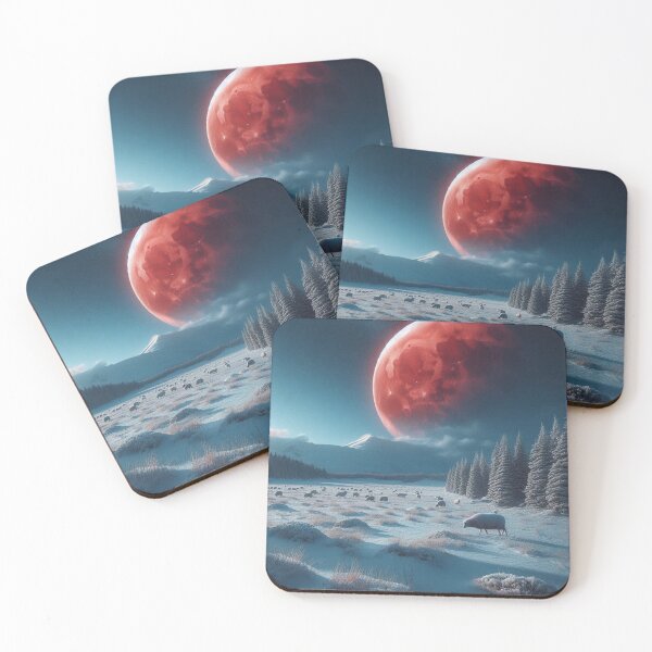 Item preview, A Red Moon Roaming A Snowy Landscape. designed and sold by IrsathThaslima.