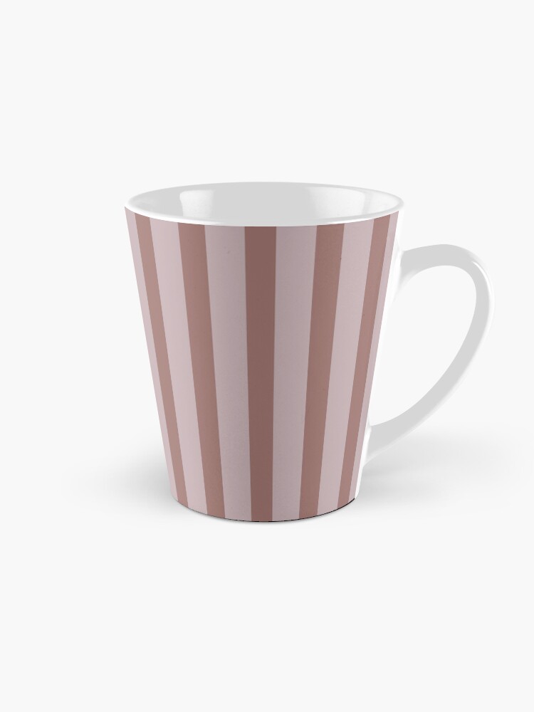 Coffee Mug, Geometric Warm Neutrals Burlwood And Burnished Lilac Vertical Stripes designed and sold by Triplicate Limited