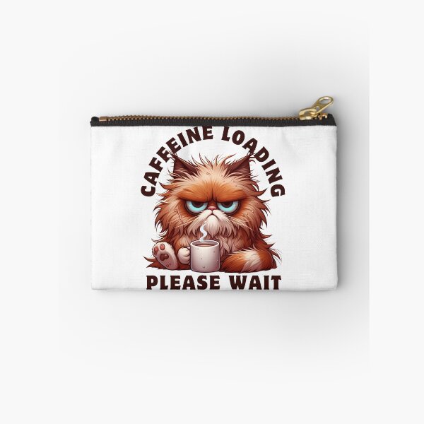 Item preview, Grumpy Cat Is Drinking Coffee Cartoon & "Caffeine Loading; Please Wait" Quote designed and sold by MusesWhispers.