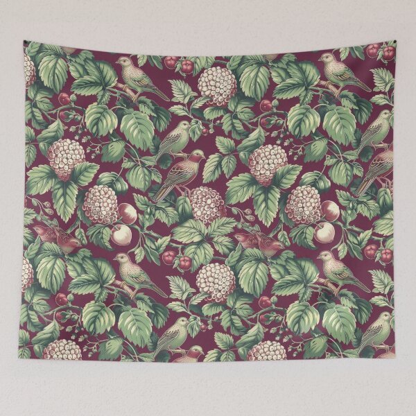 Item preview, vintage bird pattern,botanical garden pattern designed and sold by garden-secret.