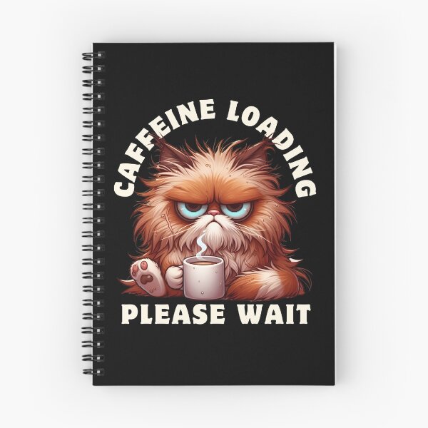 Item preview, Grumpy Cat Is Drinking Coffee Cartoon & "Caffeine Loading; Please Wait" Quote designed and sold by MusesWhispers.