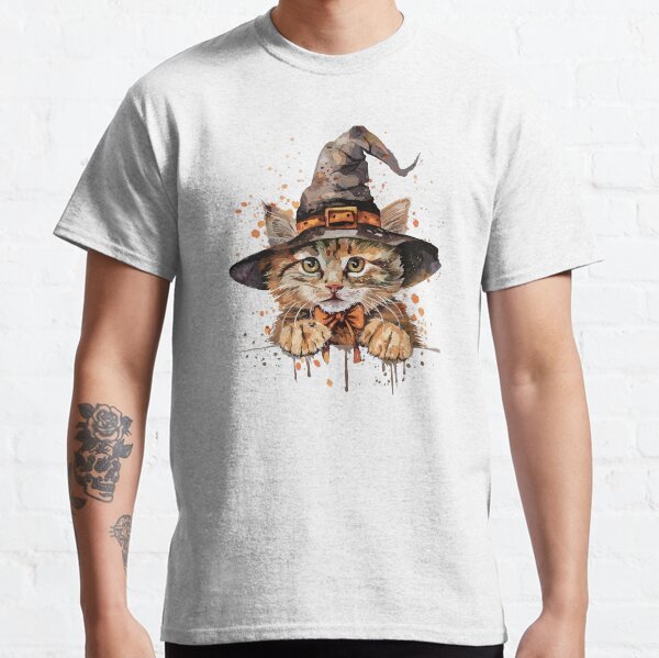 Item preview, Halloween Happy Cat Wearing Witch Hat Spooky Tee designed and sold by Michael Konon.