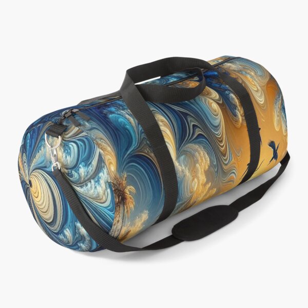 Item preview, “Ocean Fractals: Blue-Gold in Abstract Fluid Art with Sunset, Birds & Palm Trees designed and sold by FotoworldEdel.
