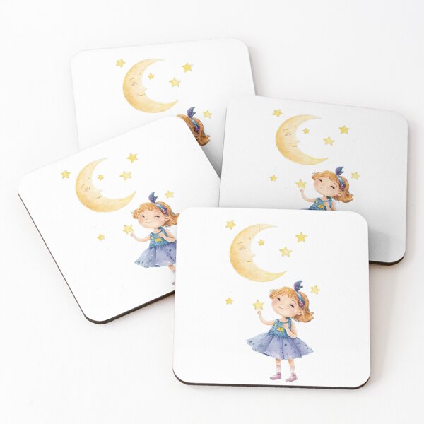 Item preview, Dreamy Moon and Girl Pattern - Celestial Night Sky Art designed and sold by Playful Strokes pom@pom.