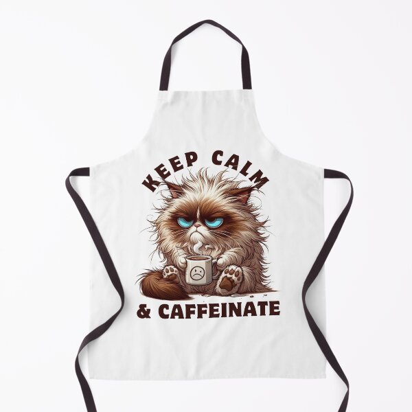 Item preview, Grumpy Cat Is Drinking Coffee Cartoon & "Keep Calm & Caffeinate" Quote designed and sold by MusesWhispers.