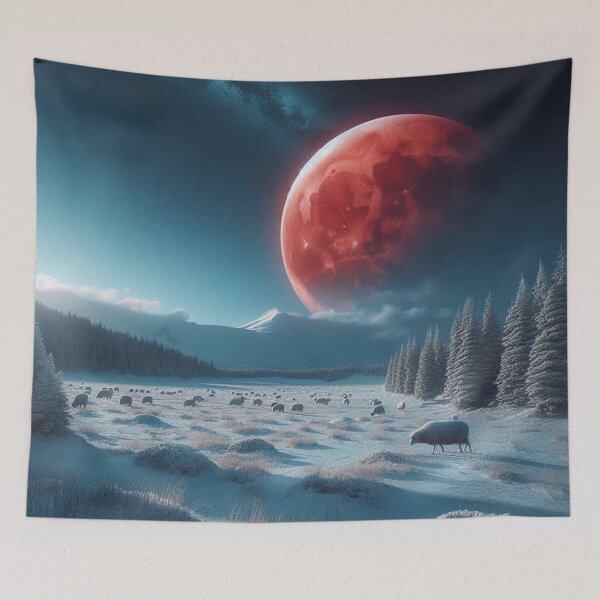 Item preview, A Red Moon Roaming A Snowy Landscape. designed and sold by IrsathThaslima.