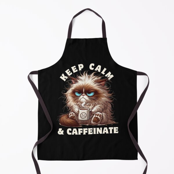 Item preview, Grumpy Cat Is Drinking Coffee & "Keep Calm & Caffeinate" (Black Background) designed and sold by MusesWhispers.