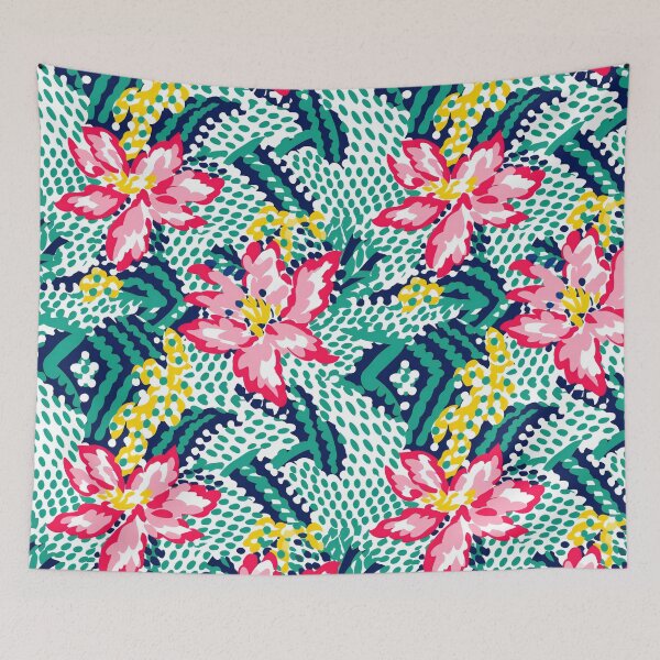 Item preview, Preppy red flowers on green spoted background designed and sold by FK-UK.