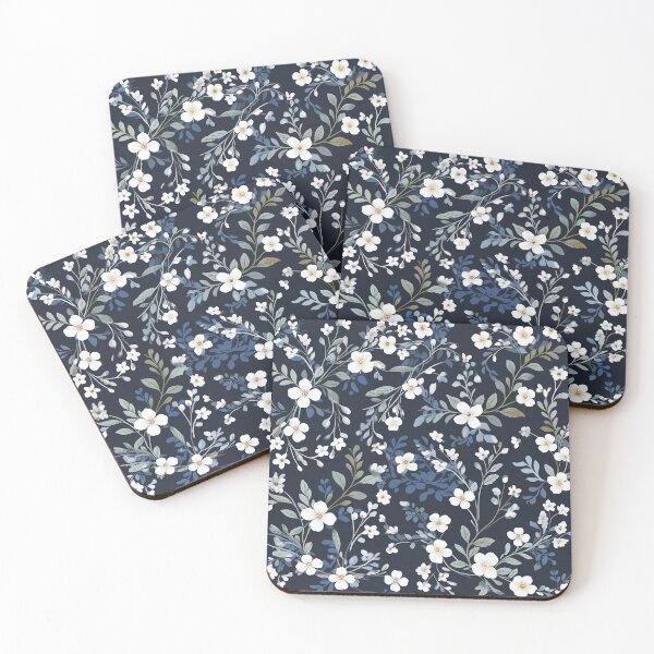 Item preview, Floral pattern. White flowers on a dark blue background designed and sold by MagelliShop.