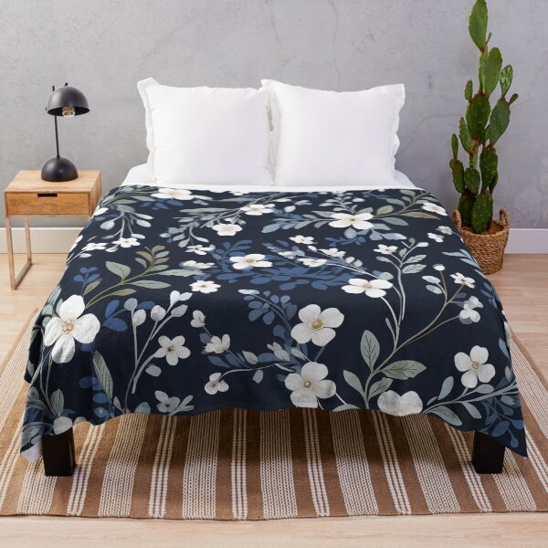 Item preview, Floral pattern. White flowers on a dark blue background designed and sold by MagelliShop.