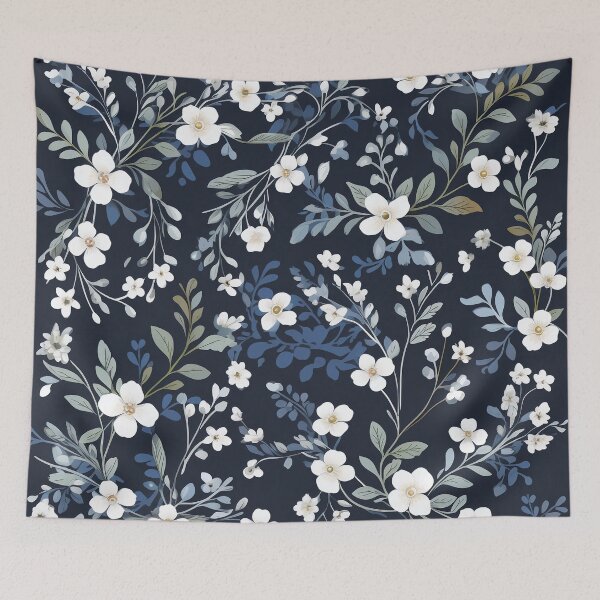 Item preview, Floral pattern. White flowers on a dark blue background designed and sold by MagelliShop.