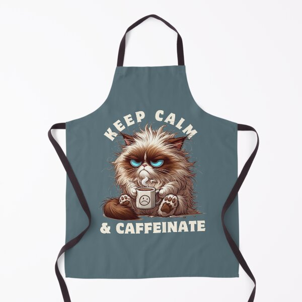 Item preview, Grumpy Cat Is Drinking Coffee & "Keep Calm & Caffeinate" (Blue Background) designed and sold by MusesWhispers.