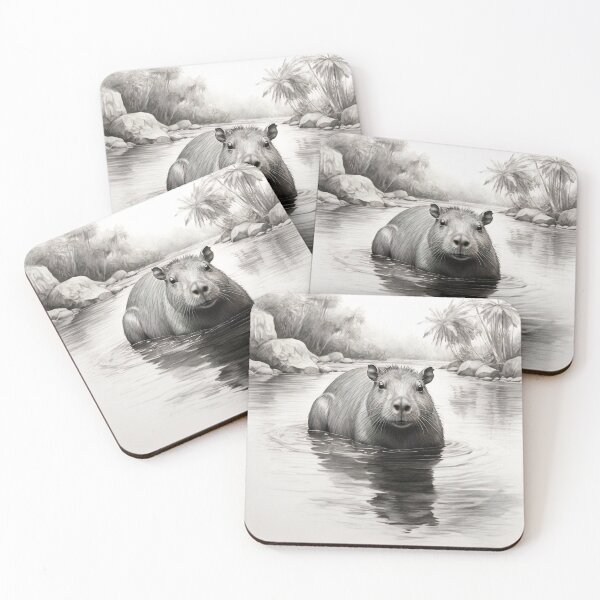 Item preview, Black and White Capybara Pencil Drawing! designed and sold by Pencil-Art.