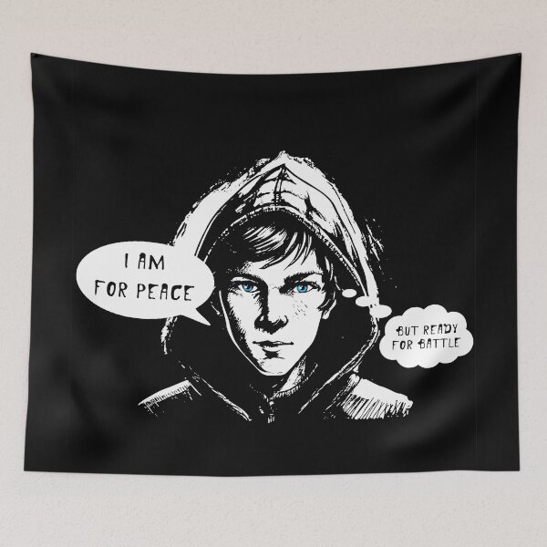 Item preview, Teenager in a hood, I am for peace, But ready for battle, engraving style designed and sold by ElenDiArt.