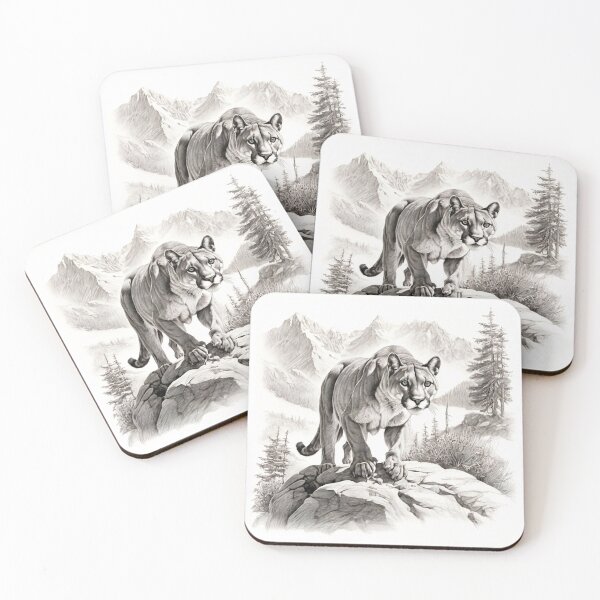 Item preview, Black and white pencil drawing of a cougar designed and sold by Pencil-Art.