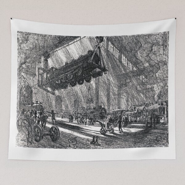 Item preview, The Flying Locomotive, Trains Being Built, Joseph Pennell 1917 designed and sold by RocketshipRetro.