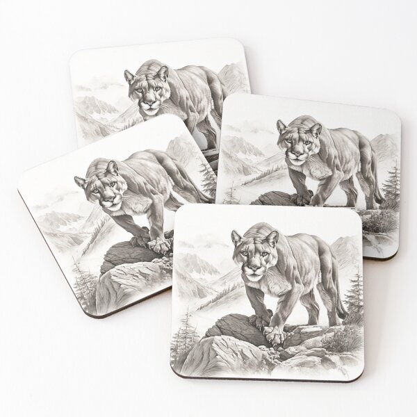 Item preview, Black and white pencil drawing of a cougar designed and sold by Pencil-Art.