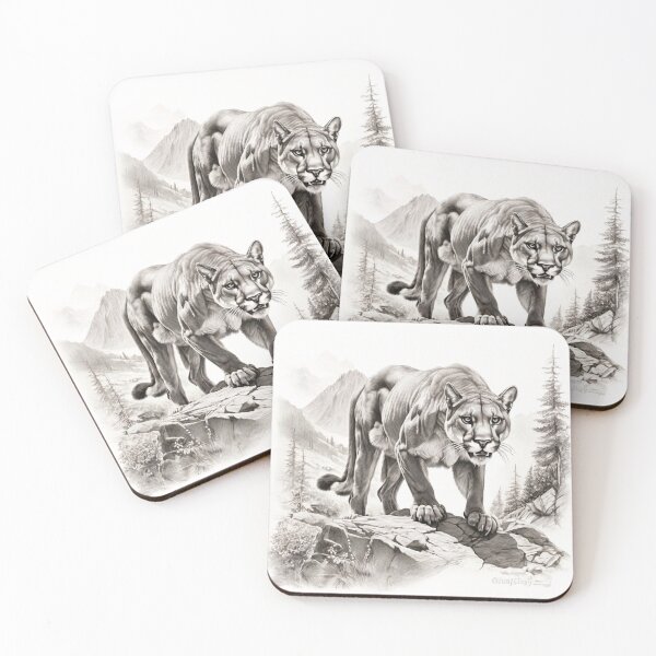 Item preview, Black and white pencil drawing of a cougar designed and sold by Pencil-Art.