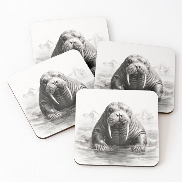 Item preview, Black and White Walrus Pencil Drawing designed and sold by Pencil-Art.